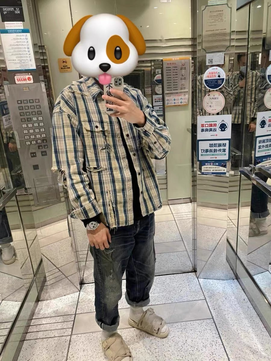 VISVIM FIL 22SS PIONEER CRASH Destruction check shirt Nakamura washed patch shirt