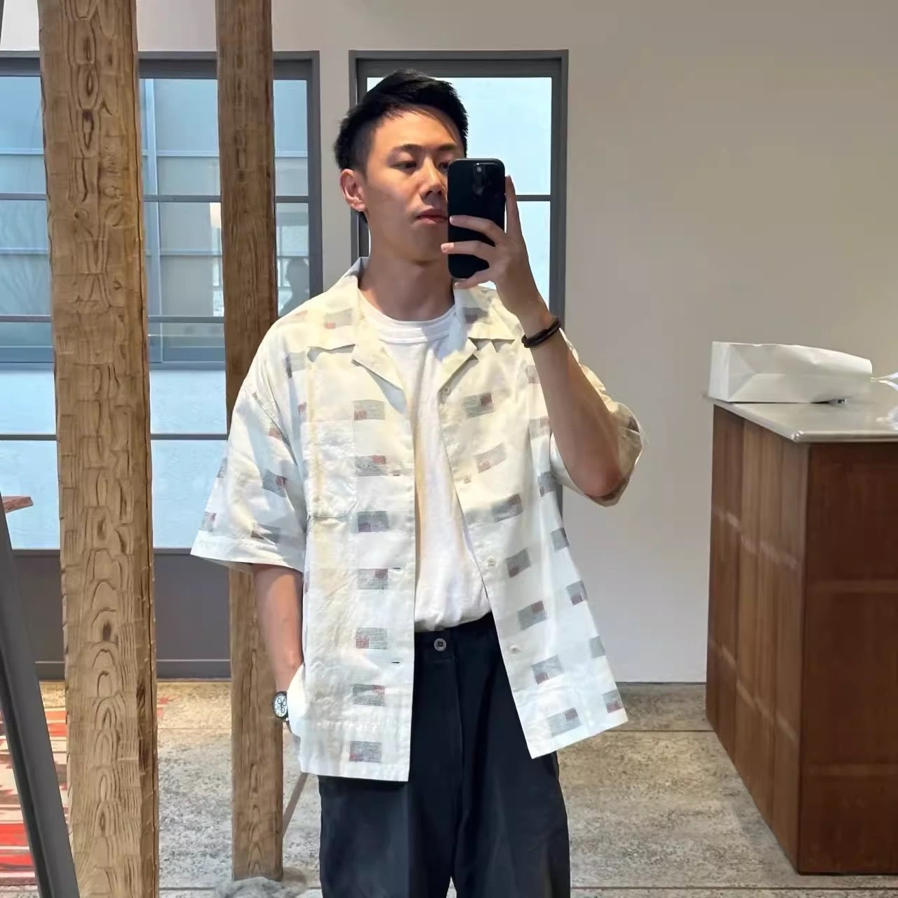 VISVIM 23SS CABAN SHIRT KASURI (N.D.) cotton and linen short-sleeved shirt
