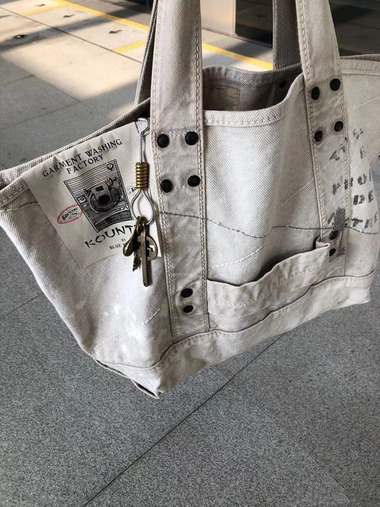 KAPITAL washed distressed letter print tote bag