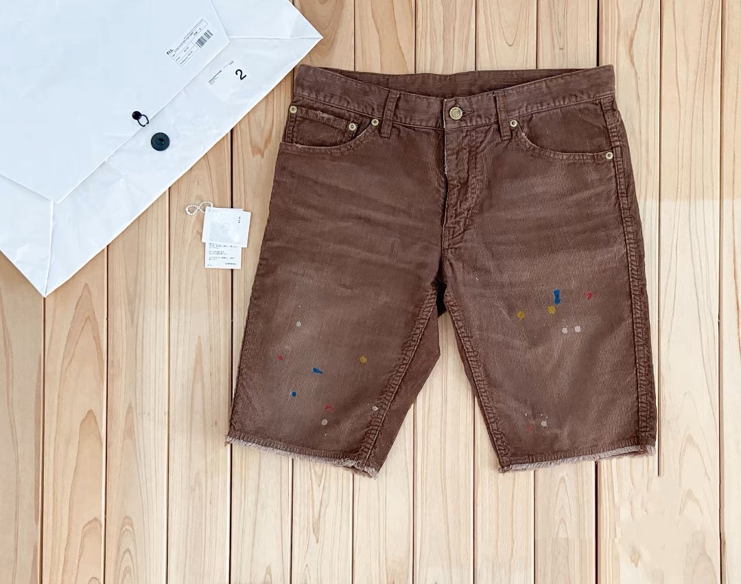 VISVIM FLUXUS03 Nakamura casual loose ink-splashed corduroy work shorts