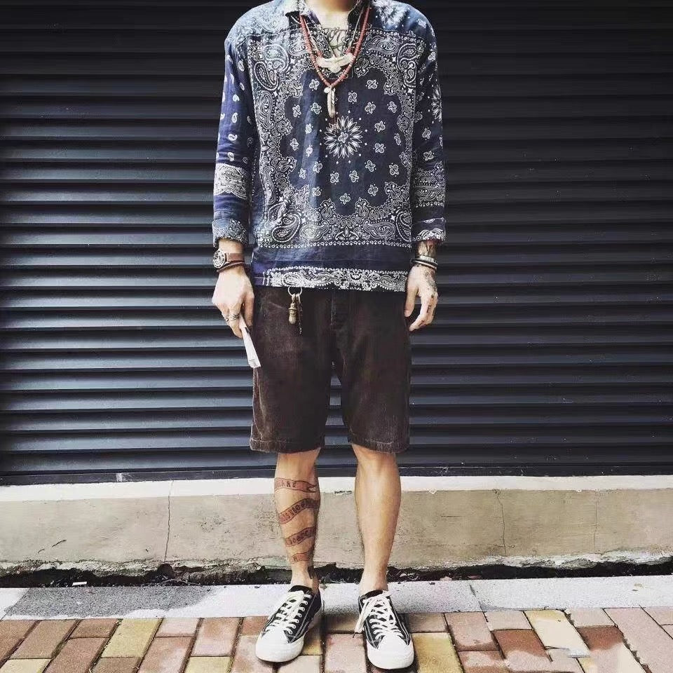 VISVIM FLUXUS03 Nakamura casual loose ink-splashed corduroy work shorts