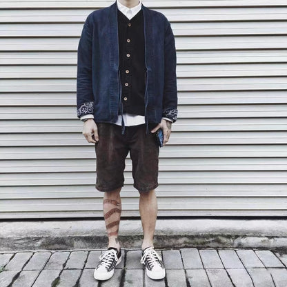 VISVIM FLUXUS03 Nakamura casual loose ink-splashed corduroy work shorts