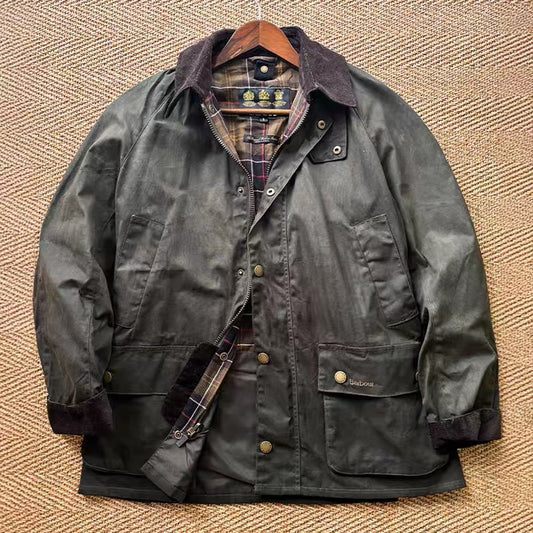 Barbour American retro wax slim fit mid-length lapel trench coat