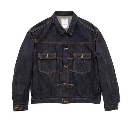 VISVIM KOFU 101XX JKT RAWMUD lockere Jeansjacke mit roten Ohren und Rohschlammfärbung 