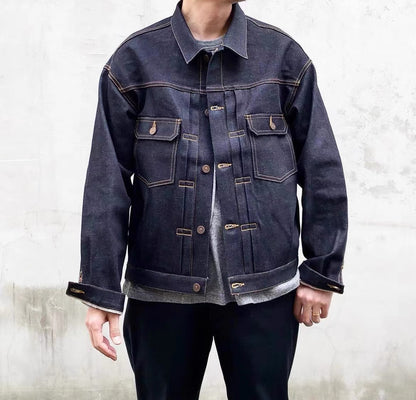 VISVIM KOFU 101XX JKT RAWMUD lockere Jeansjacke mit roten Ohren und Rohschlammfärbung 