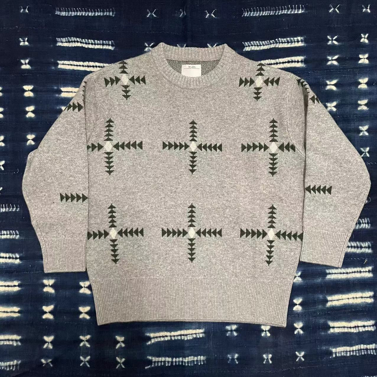 VISVIM KOFU VINTAGE JACQUARD KNIT WOOL CROSS SWEATER