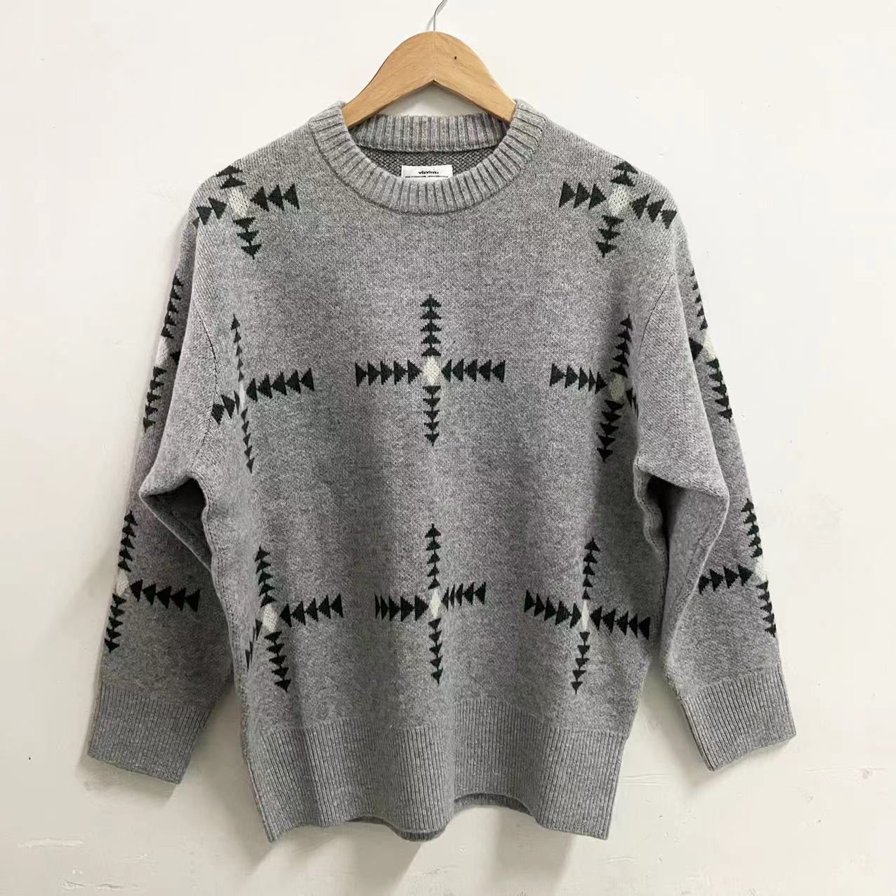 VISVIM KOFU VINTAGE JACQUARD KNIT WOOL CROSS SWEATER