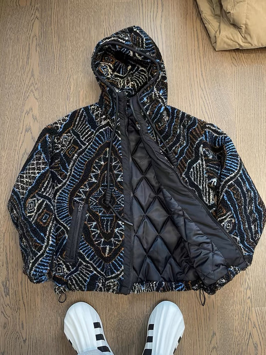Warmes Plus Fleece-Imitat aus Lammwolle im Ethno-Stil 