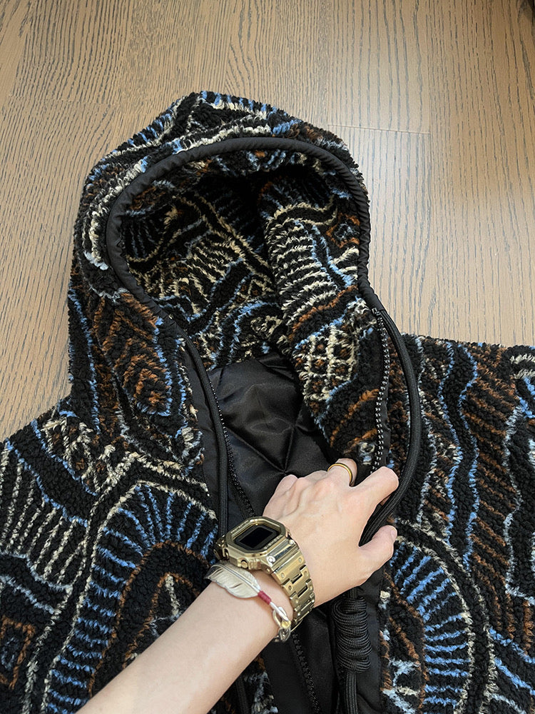 Warmes Plus Fleece-Imitat aus Lammwolle im Ethno-Stil 