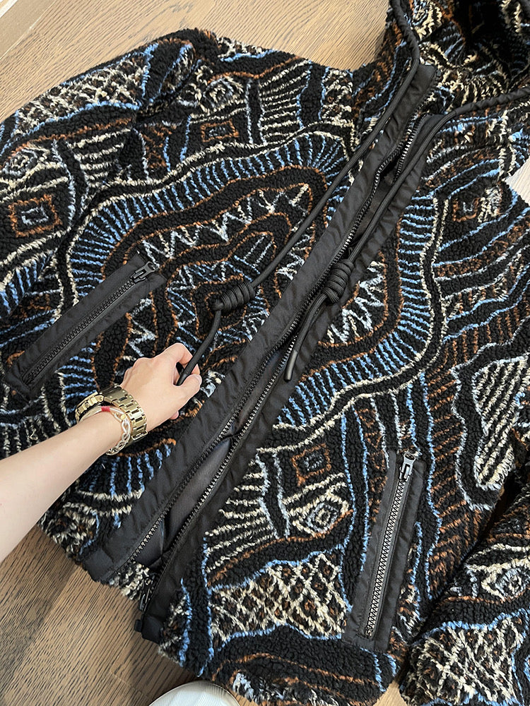 Warmes Plus Fleece-Imitat aus Lammwolle im Ethno-Stil 