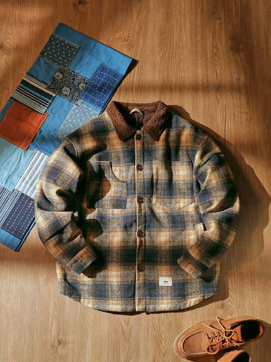 “Hogwoods” Winter Plaid Lambswool Thickened Lapel Cotton Jacket