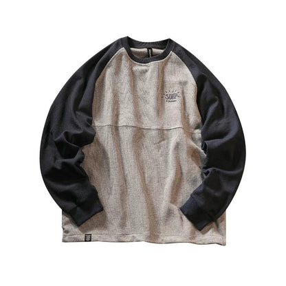 “Waffle” Colorblocked Crew Neck Sweatshirt Loose Sleeve Pullover