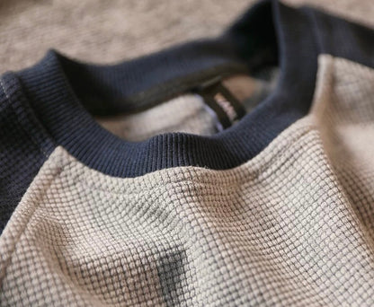 “Waffle” Colorblocked Crew Neck Sweatshirt Loose Sleeve Pullover