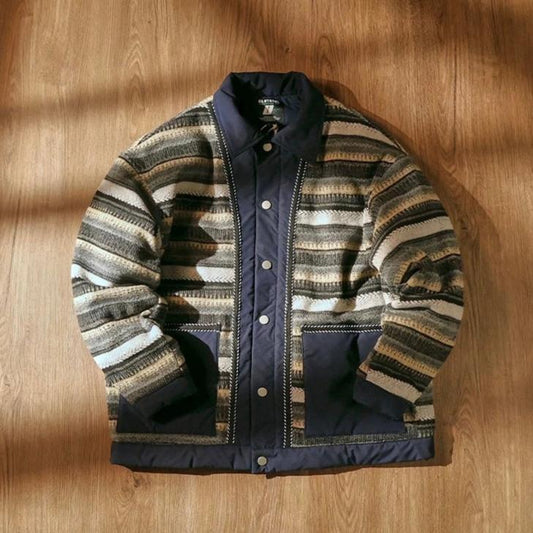 “Weathered Rock” Winter Striped Workwear Brushed Lapel Cotton Jacket