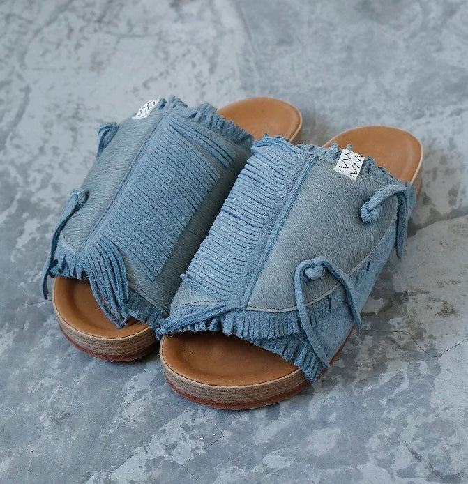 Visvim Dicke Sohle Pony Haar Patchwork Quaste Wildleder Paar Schuhe