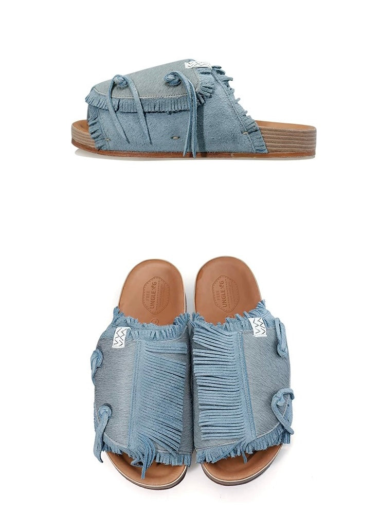 Visvim Dicke Sohle Pony Haar Patchwork Quaste Wildleder Paar Schuhe