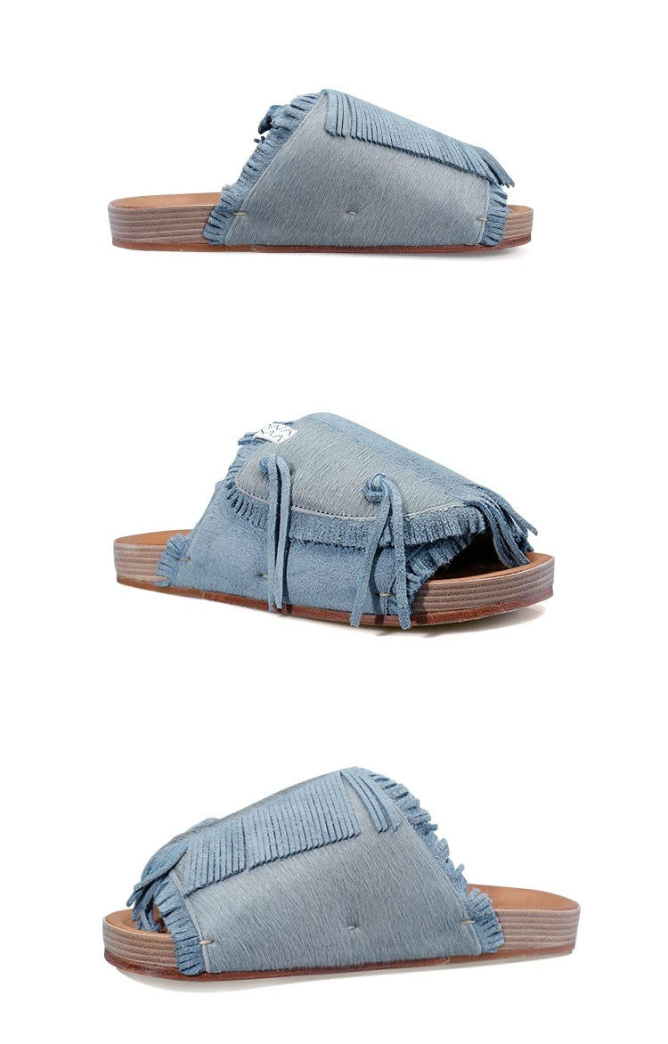 Visvim Dicke Sohle Pony Haar Patchwork Quaste Wildleder Paar Schuhe