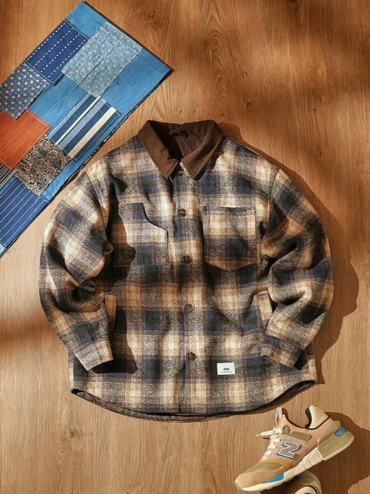 [City That Never Sleeps] Japanese Retro Wool Plaid Corduroy Lapel Jacket