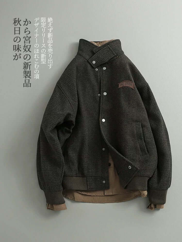 Autumn Japanese retro fashion brand letter label woolen lapel jacket