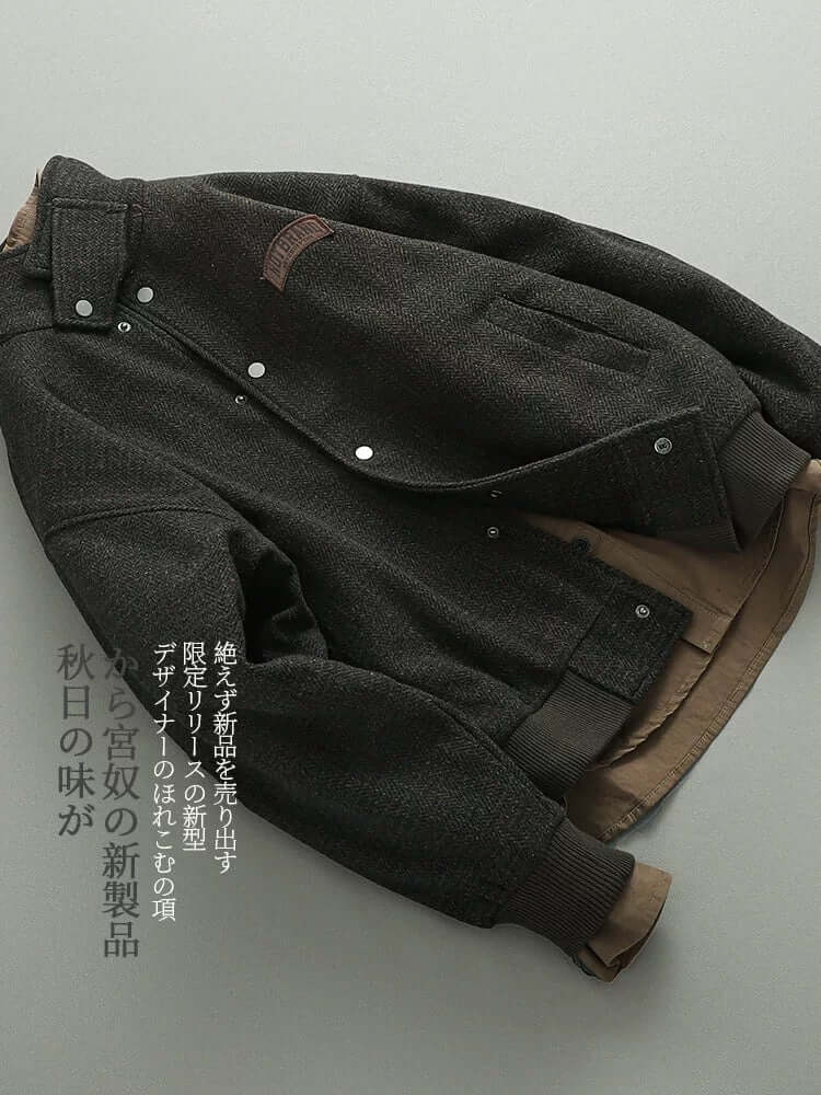 Autumn Japanese retro fashion brand letter label woolen lapel jacket