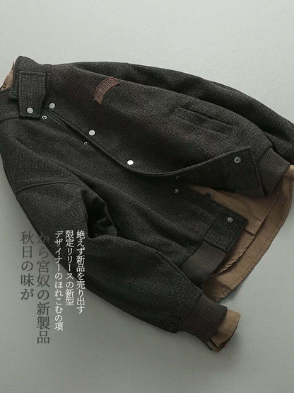 Autumn Japanese retro fashion brand letter label woolen lapel jacket
