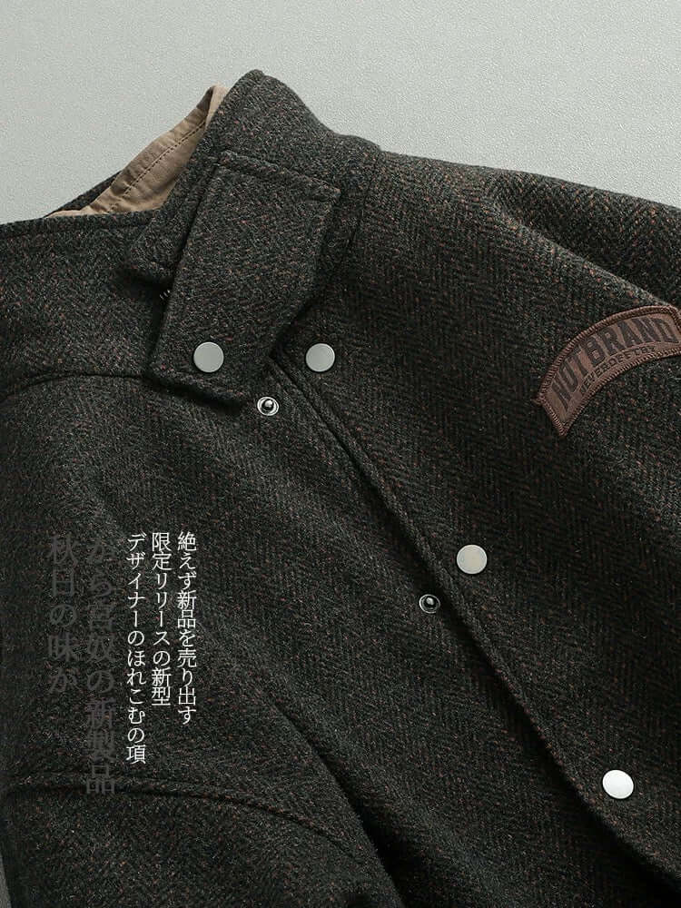 Autumn Japanese retro fashion brand letter label woolen lapel jacket