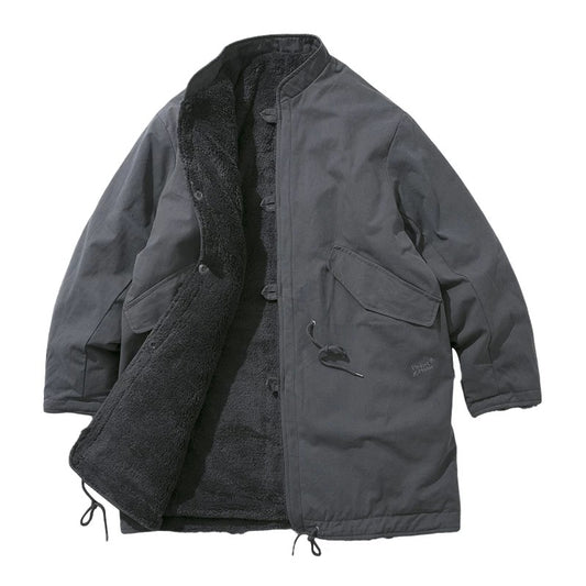 Reversible Thickened Coral Fleece Mid-Length Stand Collar Cotton Jacket