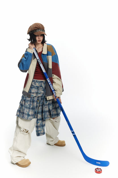 Autumn Colorblocking Lapel Workwear Jacket Casual Unisex Style Coat