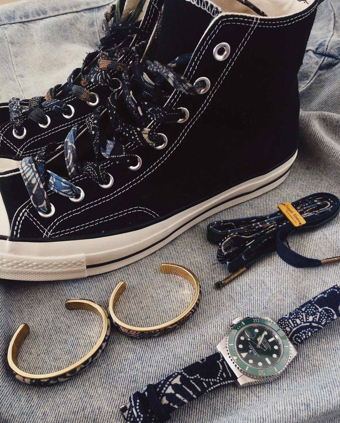 VISVIM KOFU goros indigo-dyed cloth brass vintage bracelet braided bracelet