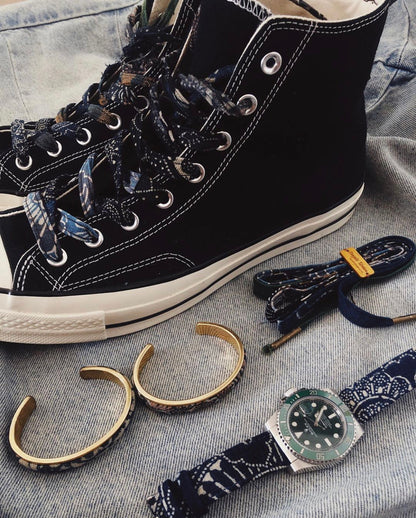 VISVIM KOFU goros indigo-dyed cloth brass vintage bracelet braided bracelet
