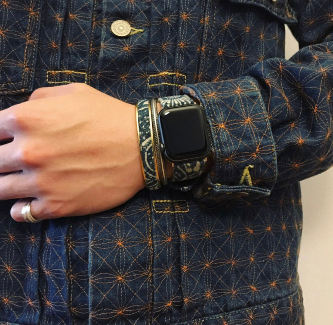 VISVIM KOFU goros indigo-dyed cloth brass vintage bracelet braided bracelet
