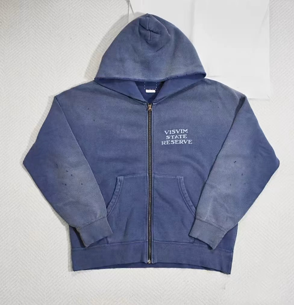 VISVIM FIL 24AW JUMBO HOODIE cotton washed distressed zipper sweatshirt