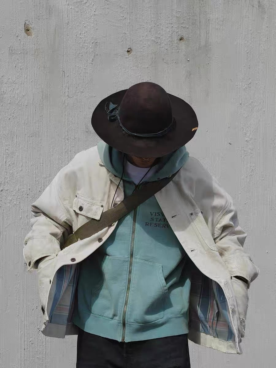 VISVIM FIL 24AW JUMBO HOODIE cotton washed distressed zipper sweatshirt