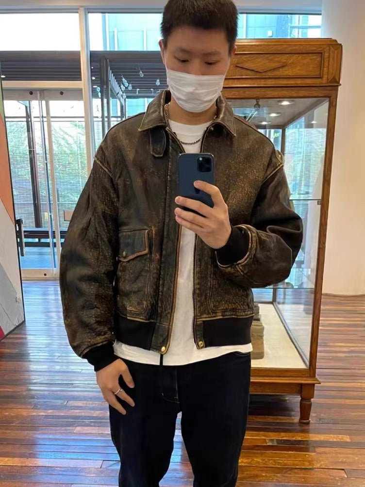 VISVIM FIL ELMENDORF Heavy distressed sheepskin a2 leather jacket