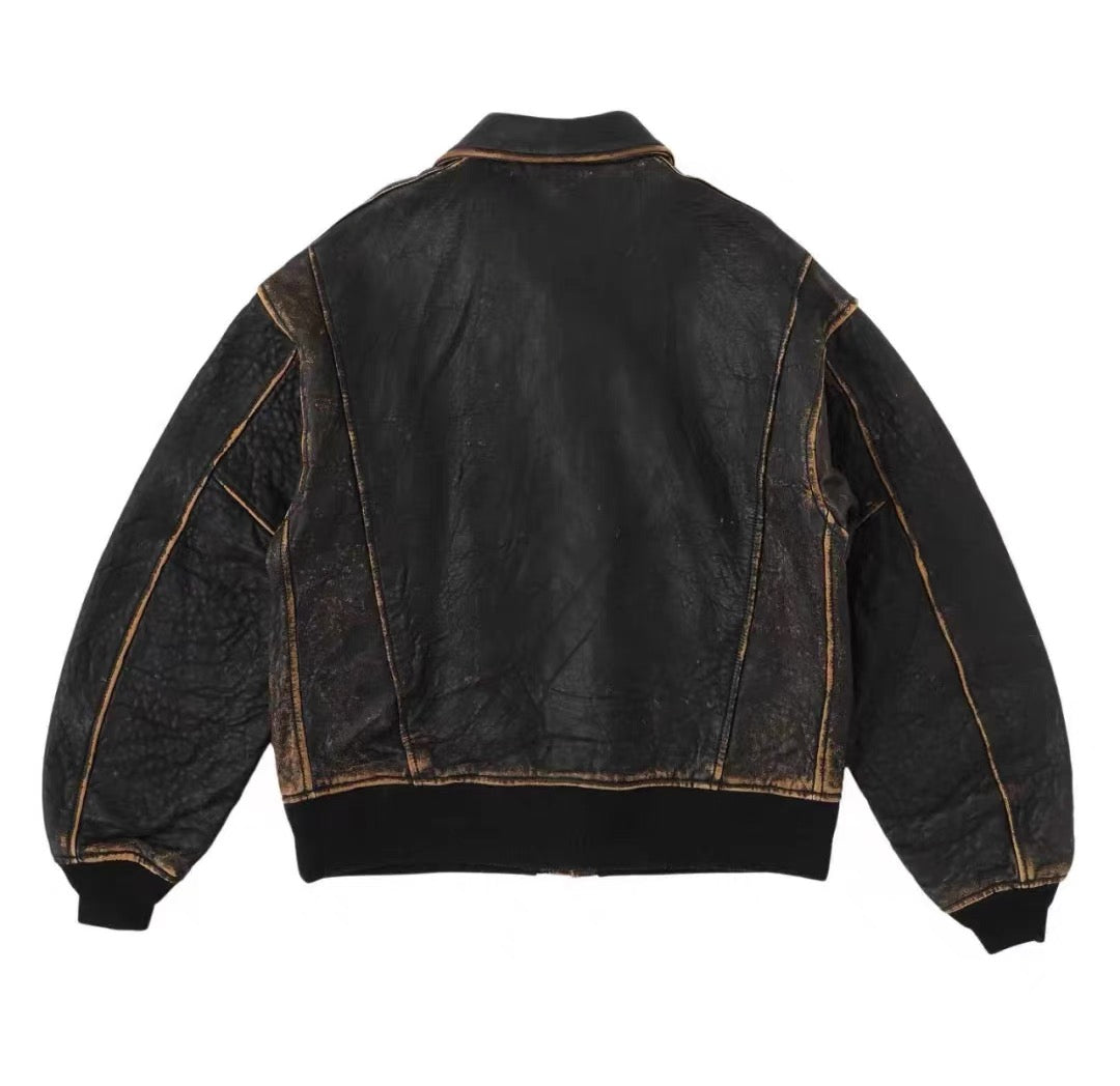 VISVIM FIL ELMENDORF Heavy distressed sheepskin a2 leather jacket
