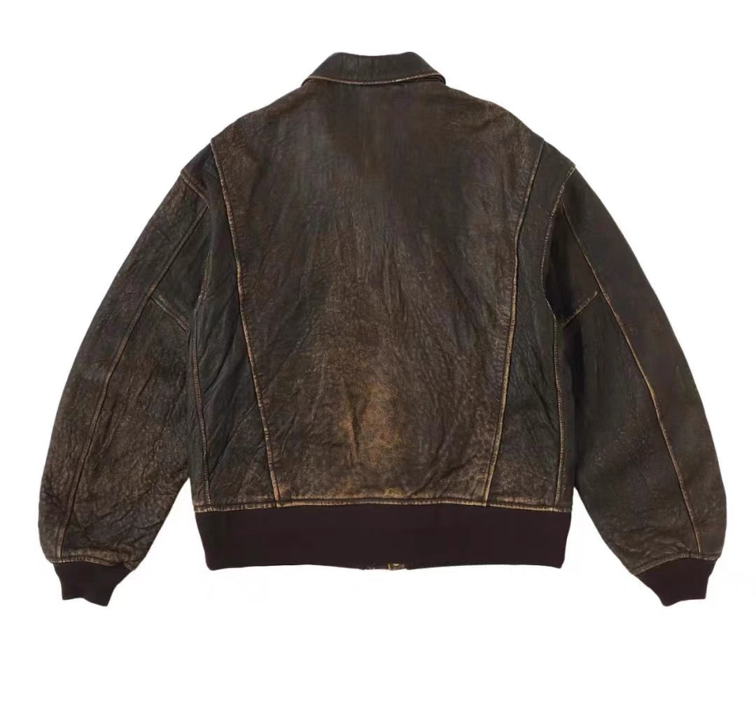 VISVIM FIL ELMENDORF Heavy distressed sheepskin a2 leather jacket