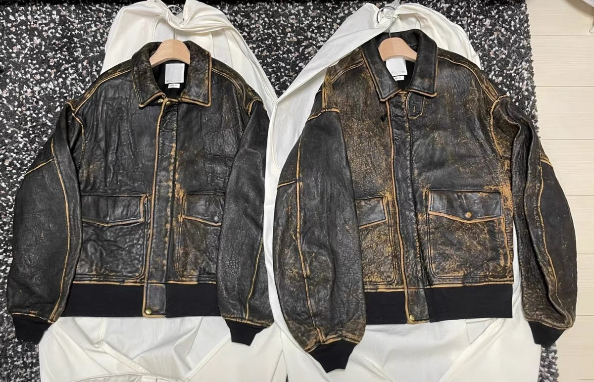VISVIM FIL ELMENDORF Heavy distressed sheepskin a2 leather jacket
