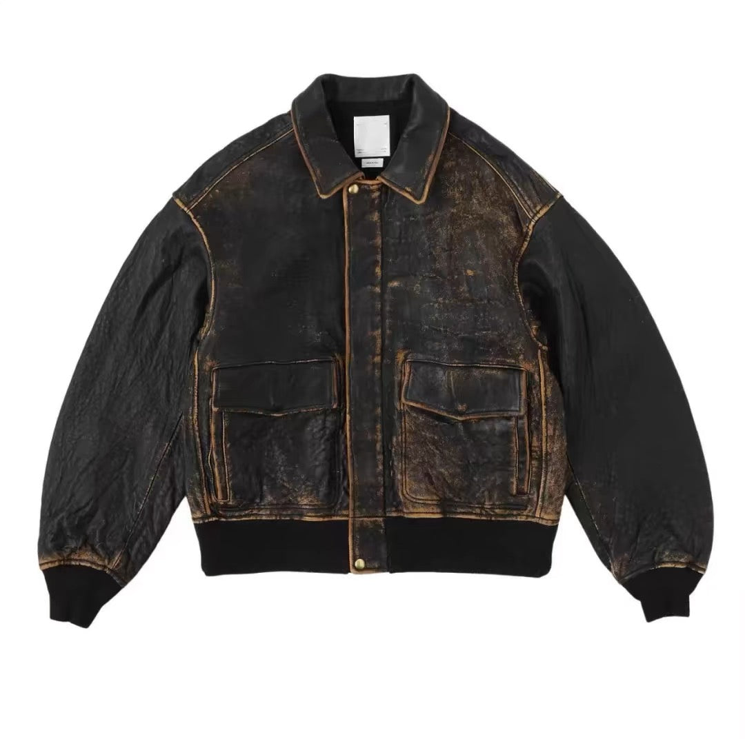 VISVIM FIL ELMENDORF Heavy distressed sheepskin a2 leather jacket