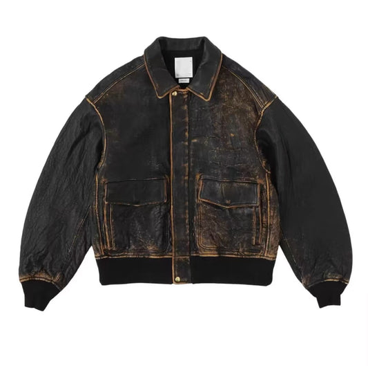 VISVIM FIL ELMENDORF Heavy distressed sheepskin a2 leather jacket
