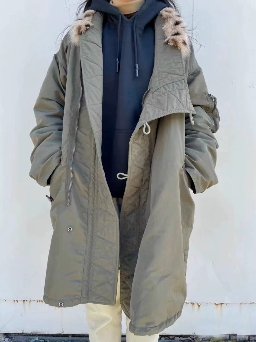 VISVIM FIL Khampa Valdez mud-dyed washed Tibetan robe fur collar trench coat