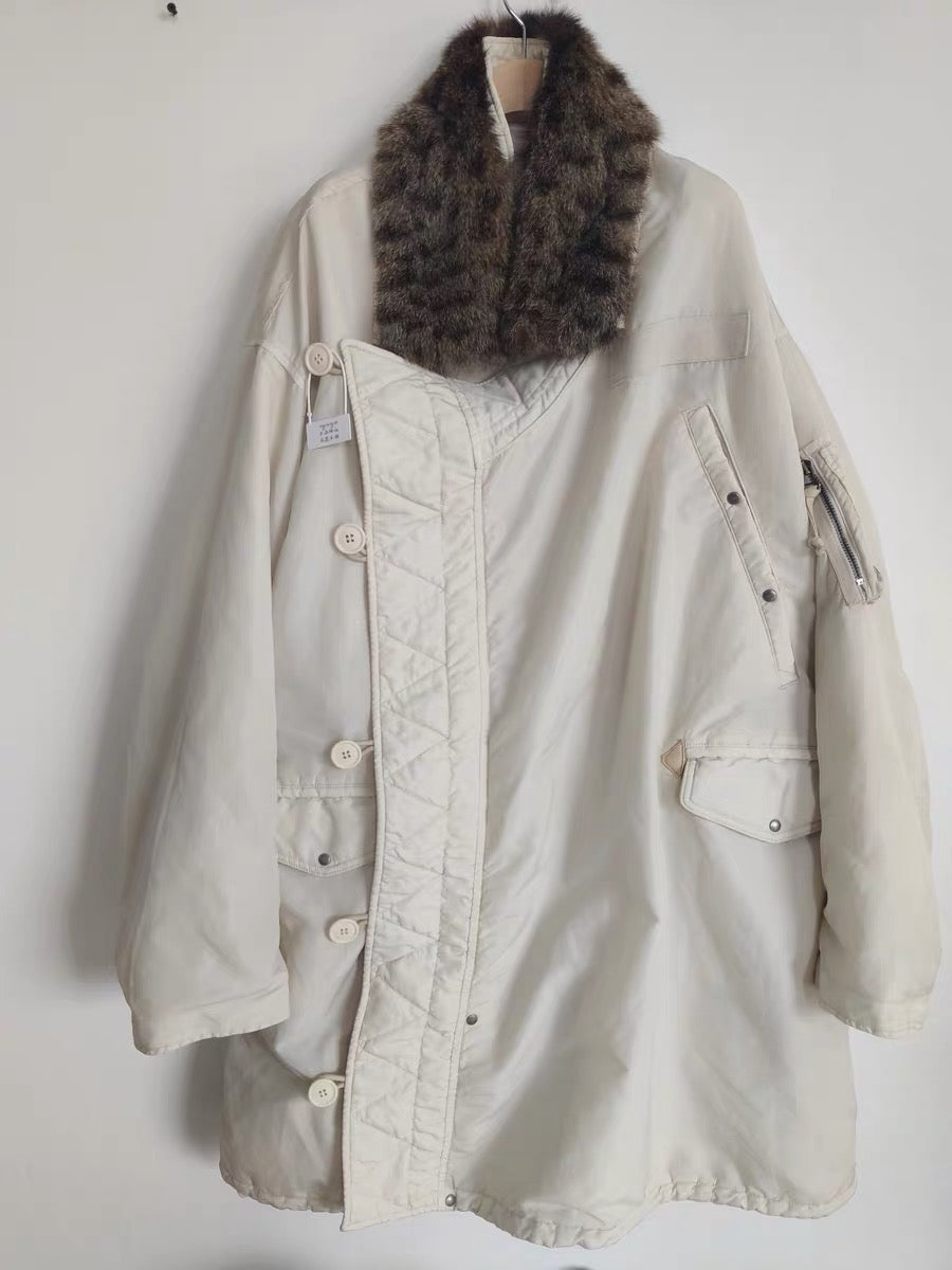VISVIM FIL Khampa Valdez mud-dyed washed Tibetan robe fur collar trench coat