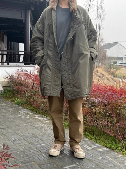 VISVIM FIL Khampa Valdez mud-dyed washed Tibetan robe fur collar trench coat