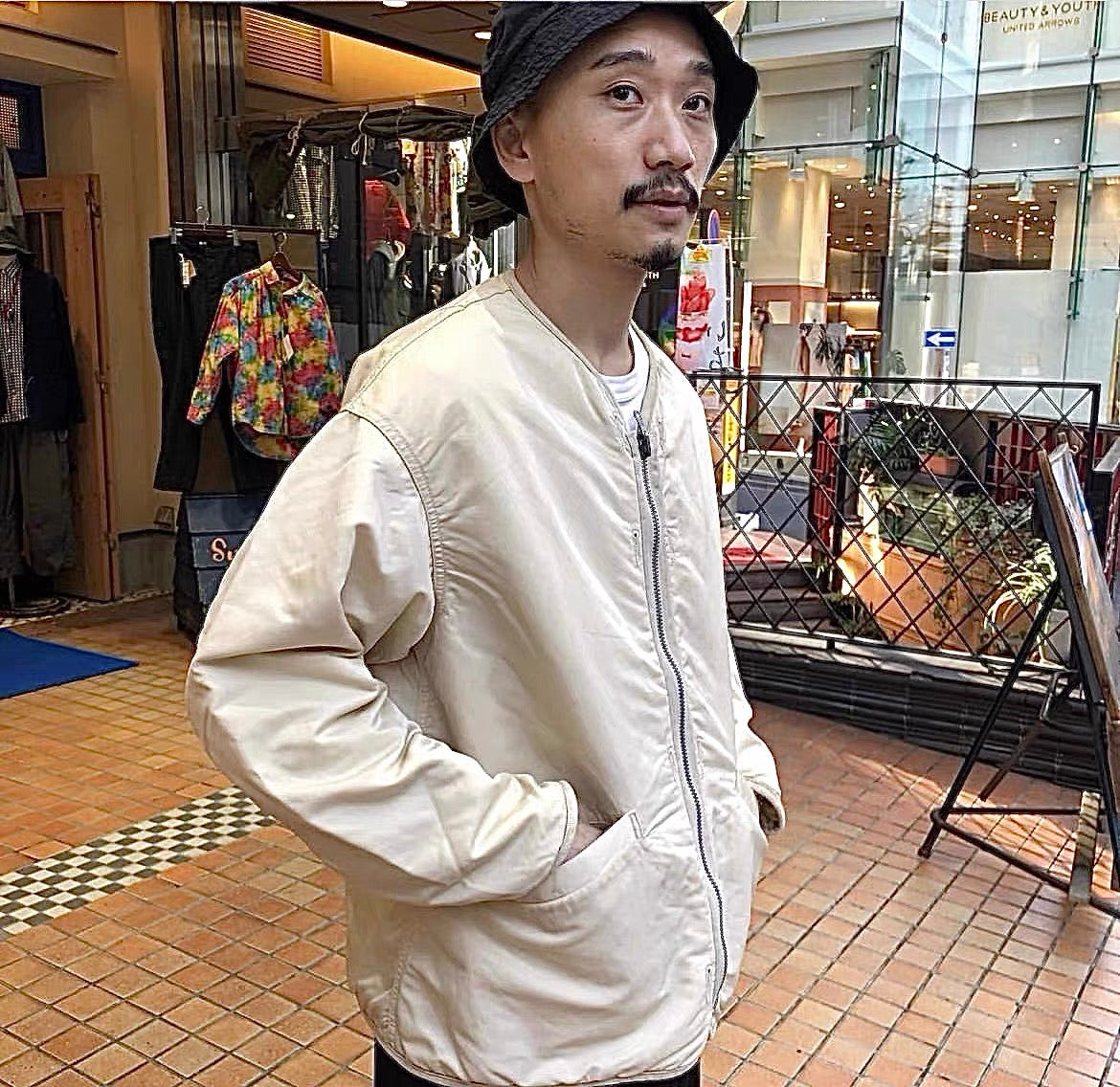 VISVIM IRIS LINER JKT Collarless Mud-dyed Reversible Quilted Jacket