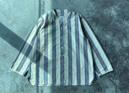 VISVIM DUGOUT SHIRT (N.D. STRIPE) Striped collarless shirt