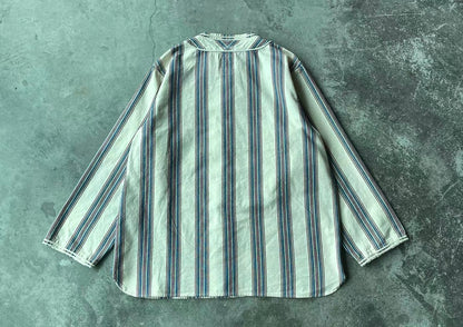 VISVIM DUGOUT SHIRT (N.D. STRIPE) Striped collarless shirt