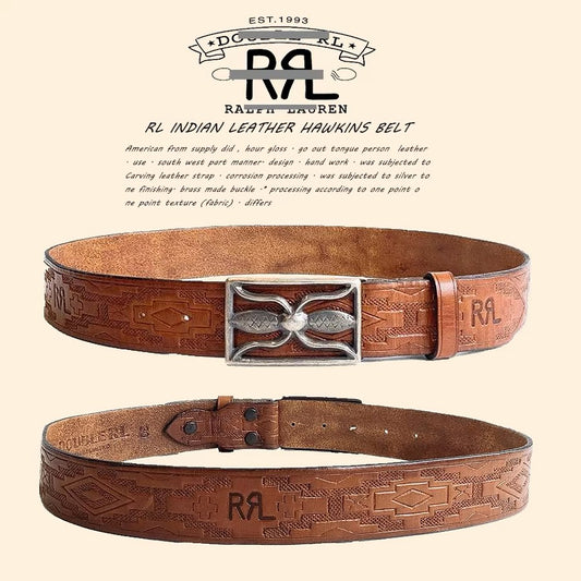 RL EMBOSSED GARRISON BELT vintage carved leather belt