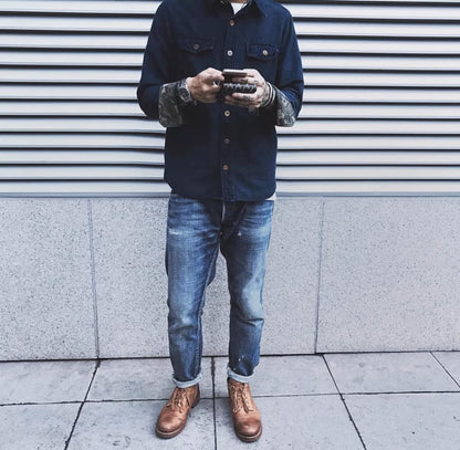 VISVIM KOFU ICT BLACK ELK Indigo-dyed ancient cloth shirt with floral flannel