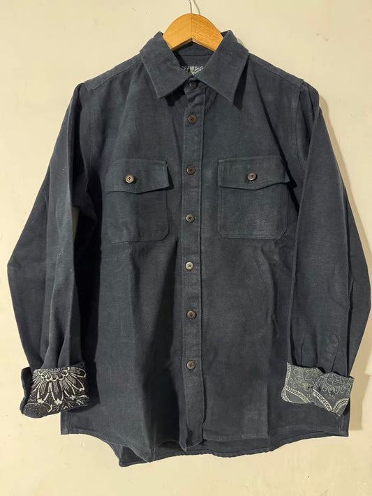 VISVIM KOFU ICT BLACK ELK Indigo-dyed ancient cloth shirt with floral flannel