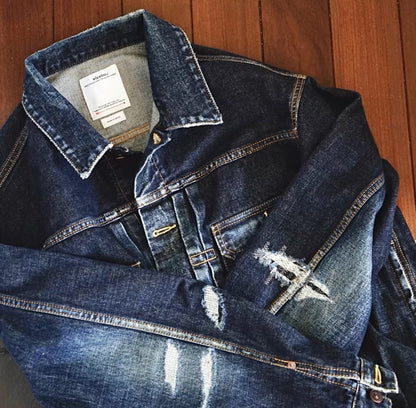 Visvim kofu 101XX JKT DMGD destroyed washed mud dyed denim jacket