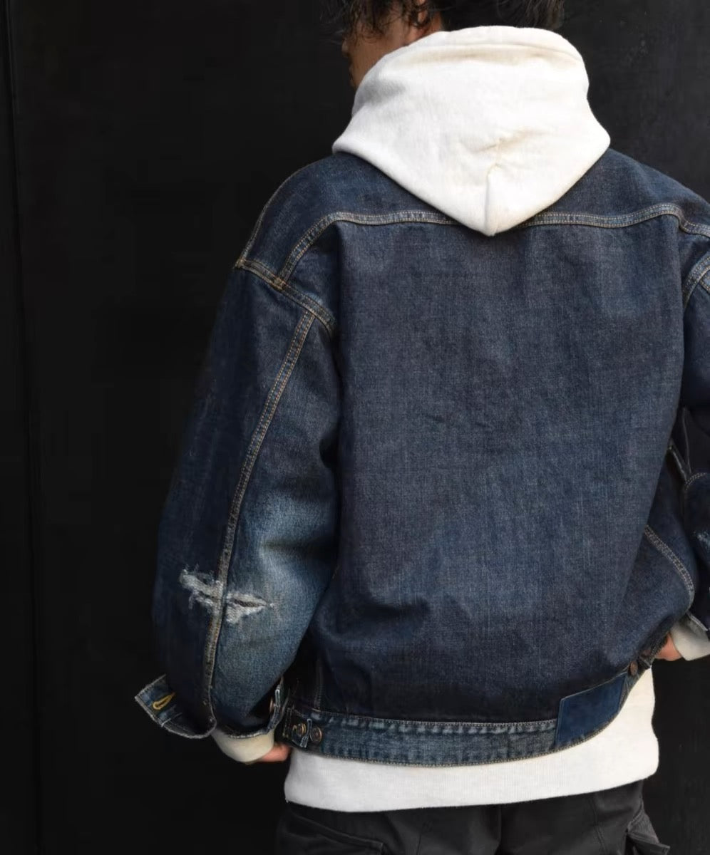 Visvim kofu 101XX JKT DMGD destroyed washed mud dyed denim jacket